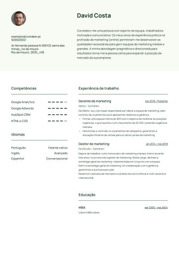 Exemplo CV wheaton verde