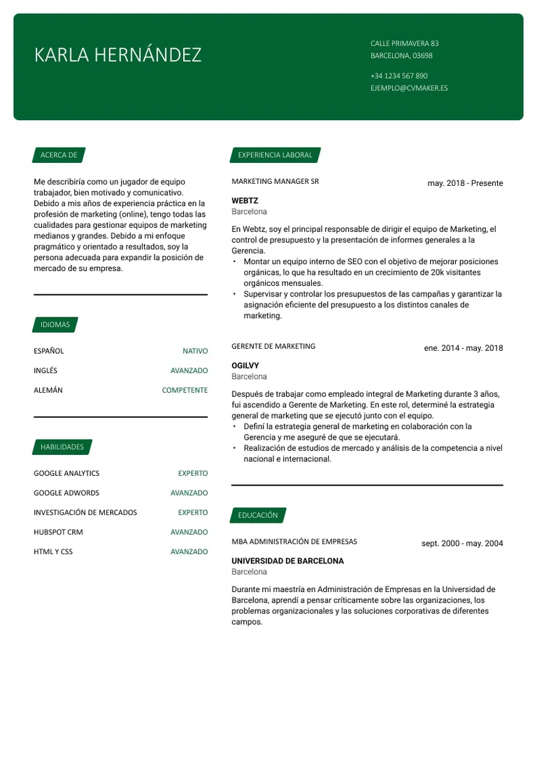 Currículum de Gerente de marketing