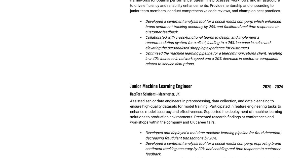 MACHINE LEARNING ENGINEER CV PDF visual data 8