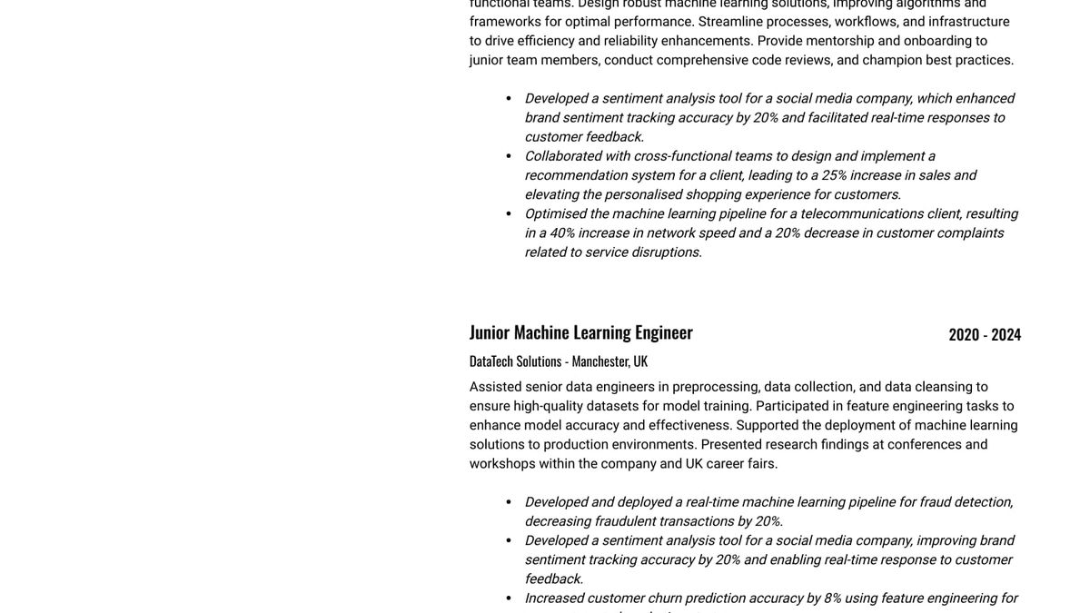 Machine Learning Engineer CV Example: Best tips!