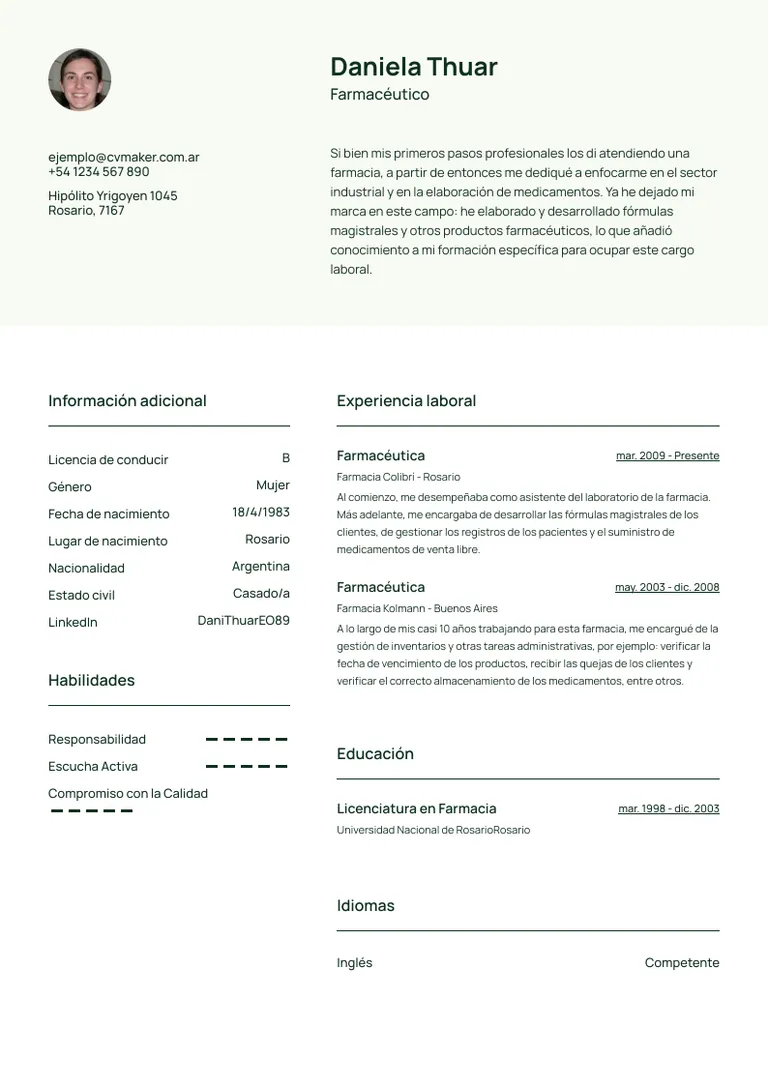 Currículum de Farmacéutico