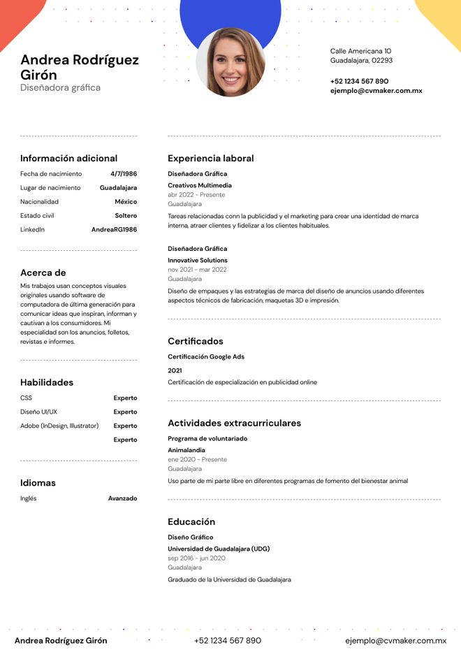 Ejemplo de CV de Diseñador Gráfico