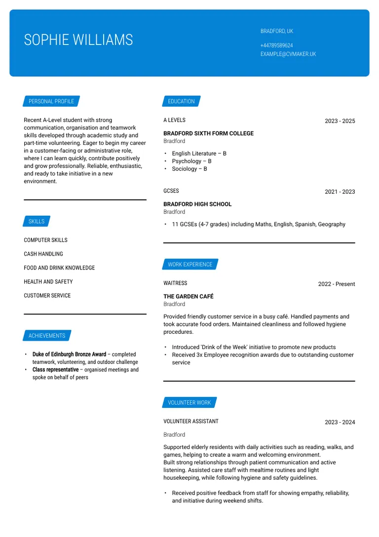 A level student CV example