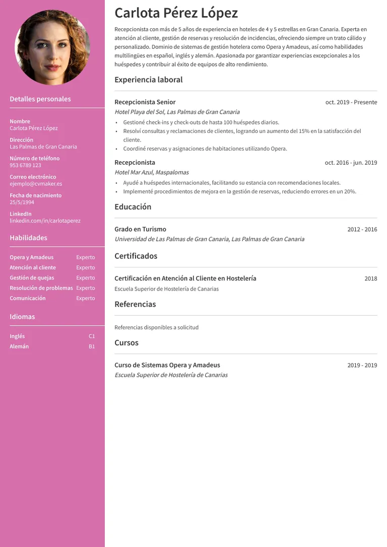 ejemplo de CV para enviar a Lopesan