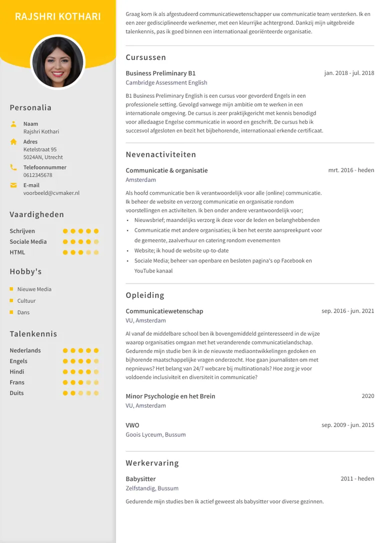 Cv voorbeeld student zonder werkervaring
