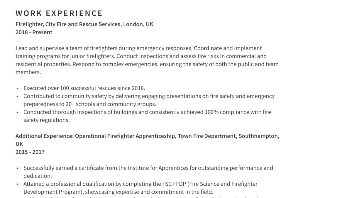 Firefighter CV Example: Free writing guide and tips!