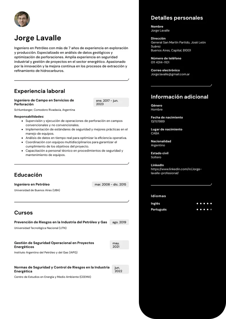 Currículum para YPF