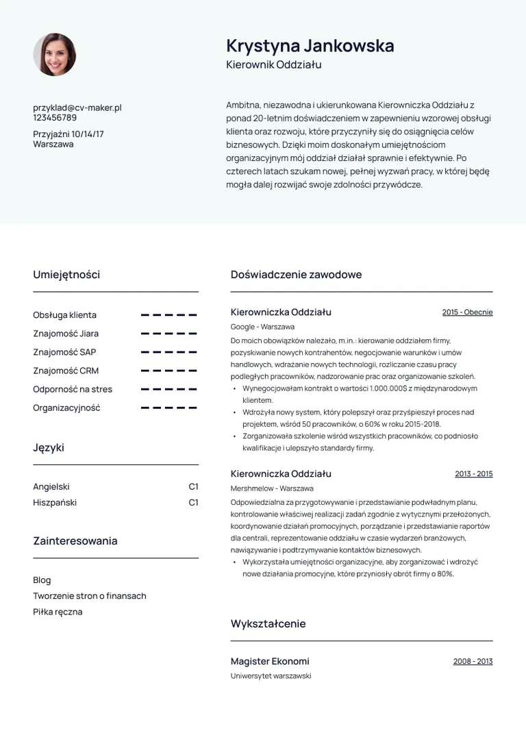 cv kierownik