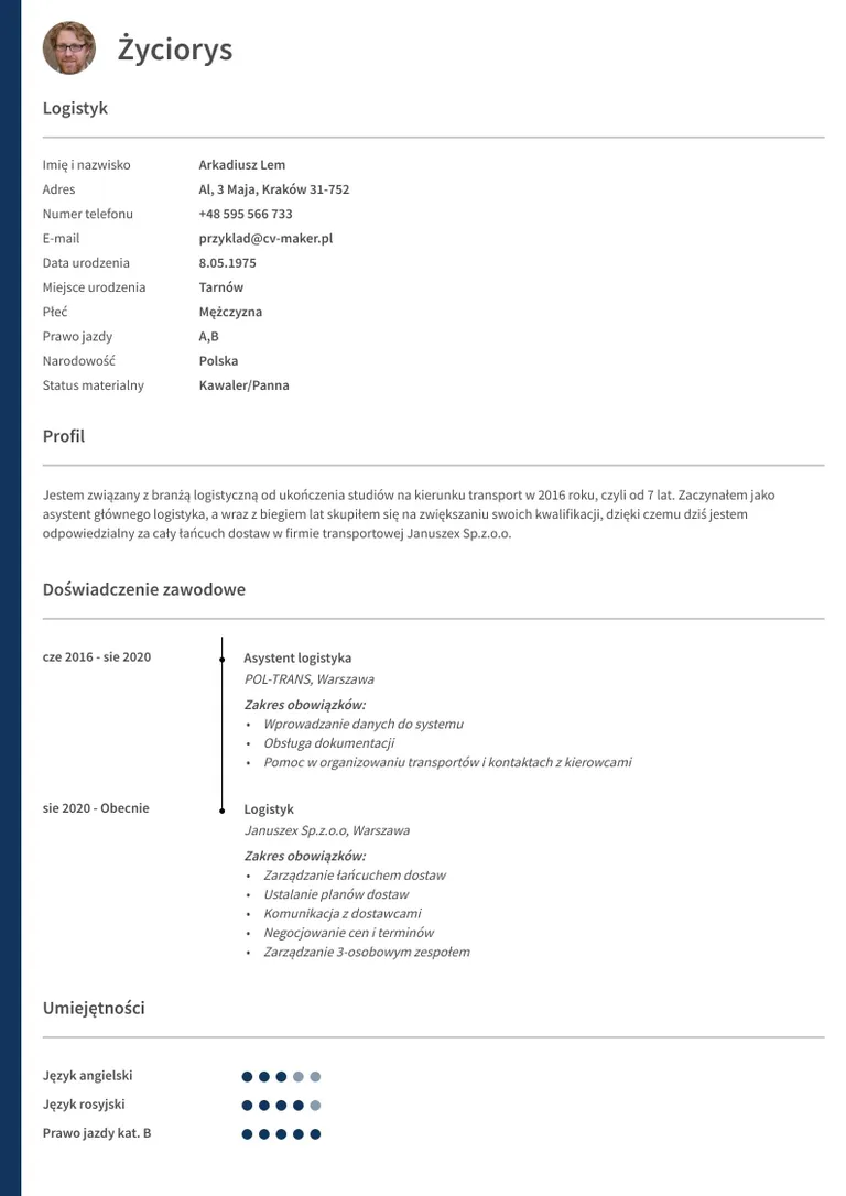 Przykładowe CV logistyka