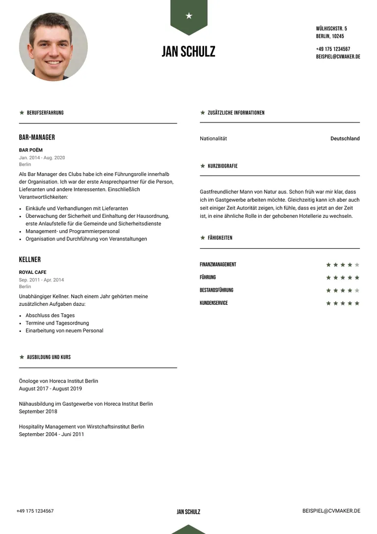 Lebenslauf Beispiel Gastronomie