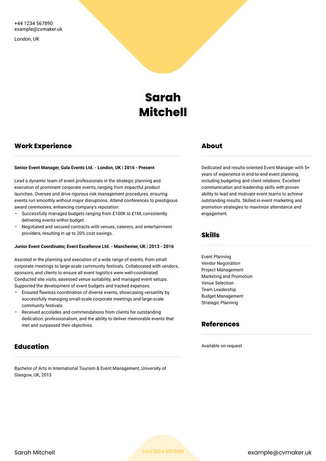 Event Manager CV sample