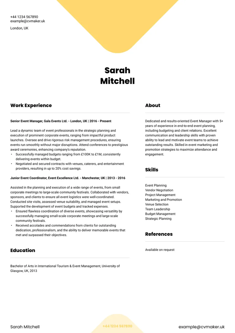 Event Manager CV  sample
