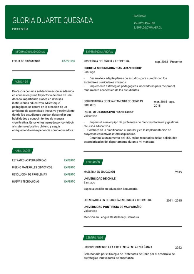 currículum vitae cronológico ejemplo