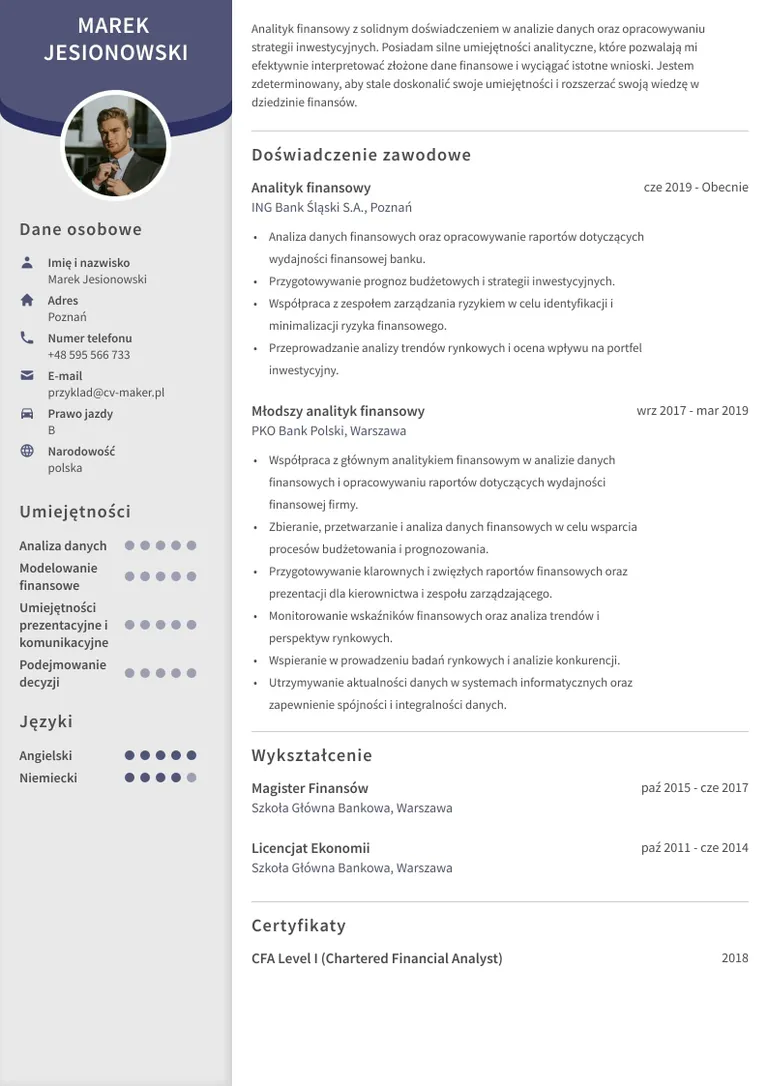 CV do banku wzór