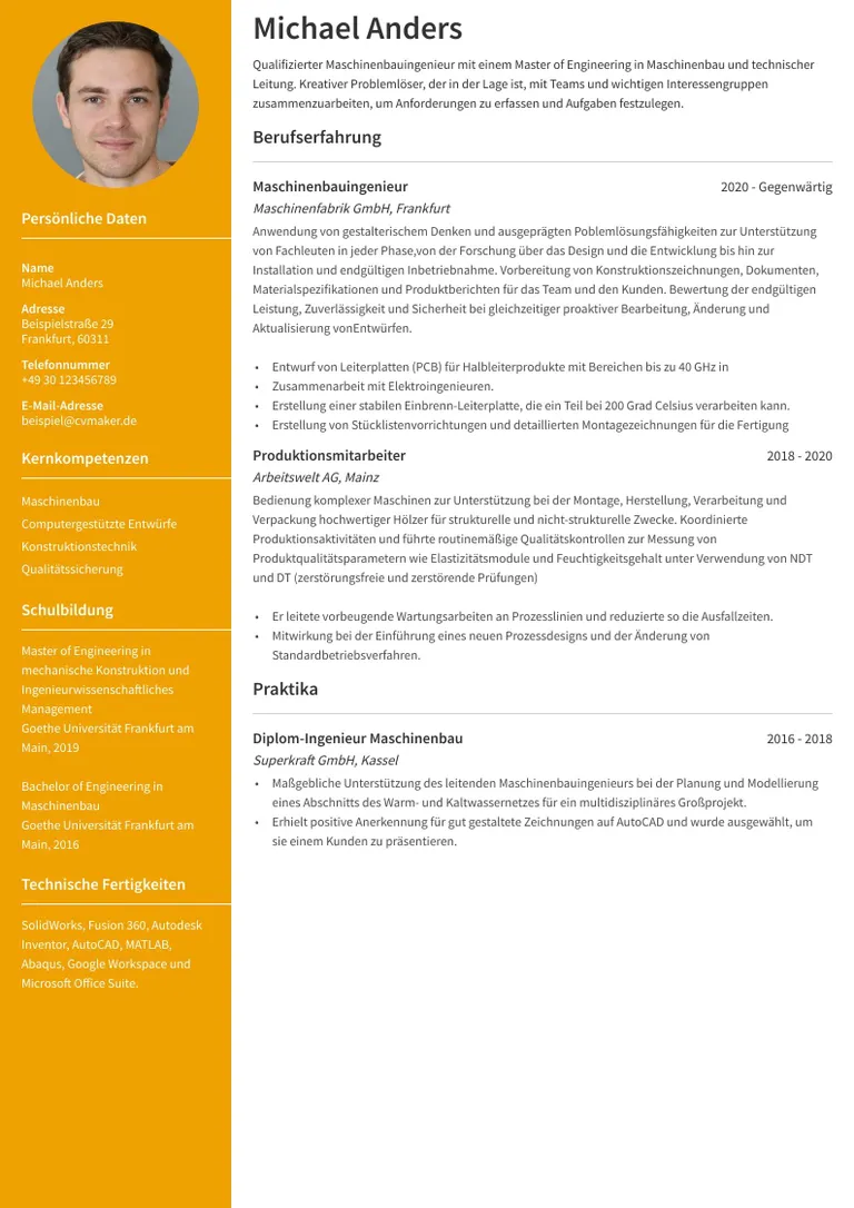 Lebenslauf Beispiel Ingenieur
