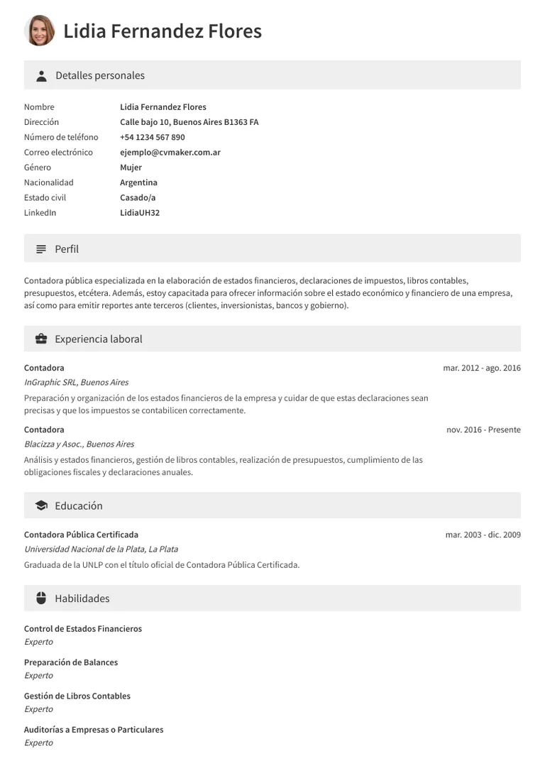 Currículum de Сontador