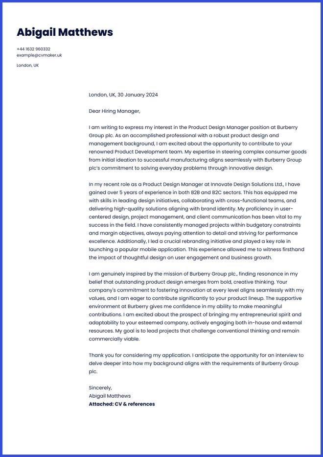Designer cover letter sample