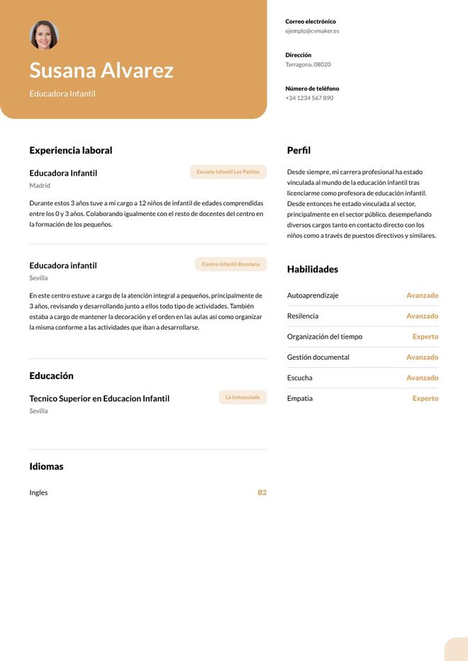 currículum de educador infantil