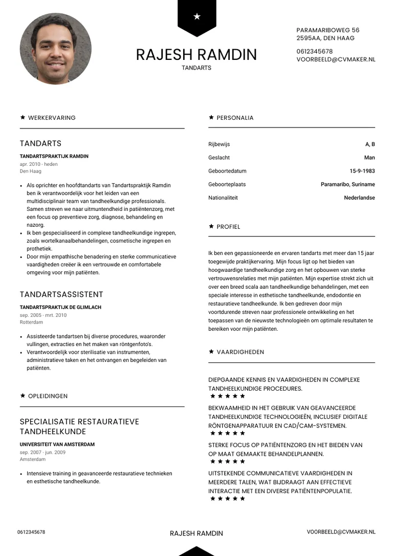 CV voorbeeld tandarts