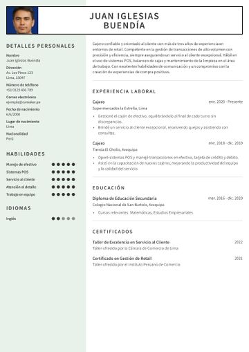 cv ejemplo para cajero