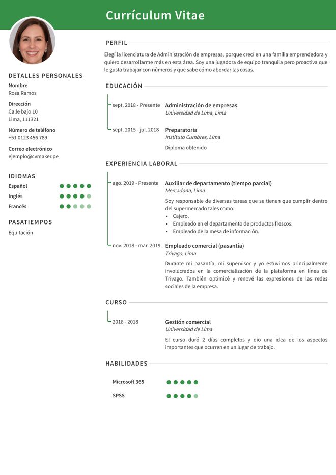 CV para pasantía