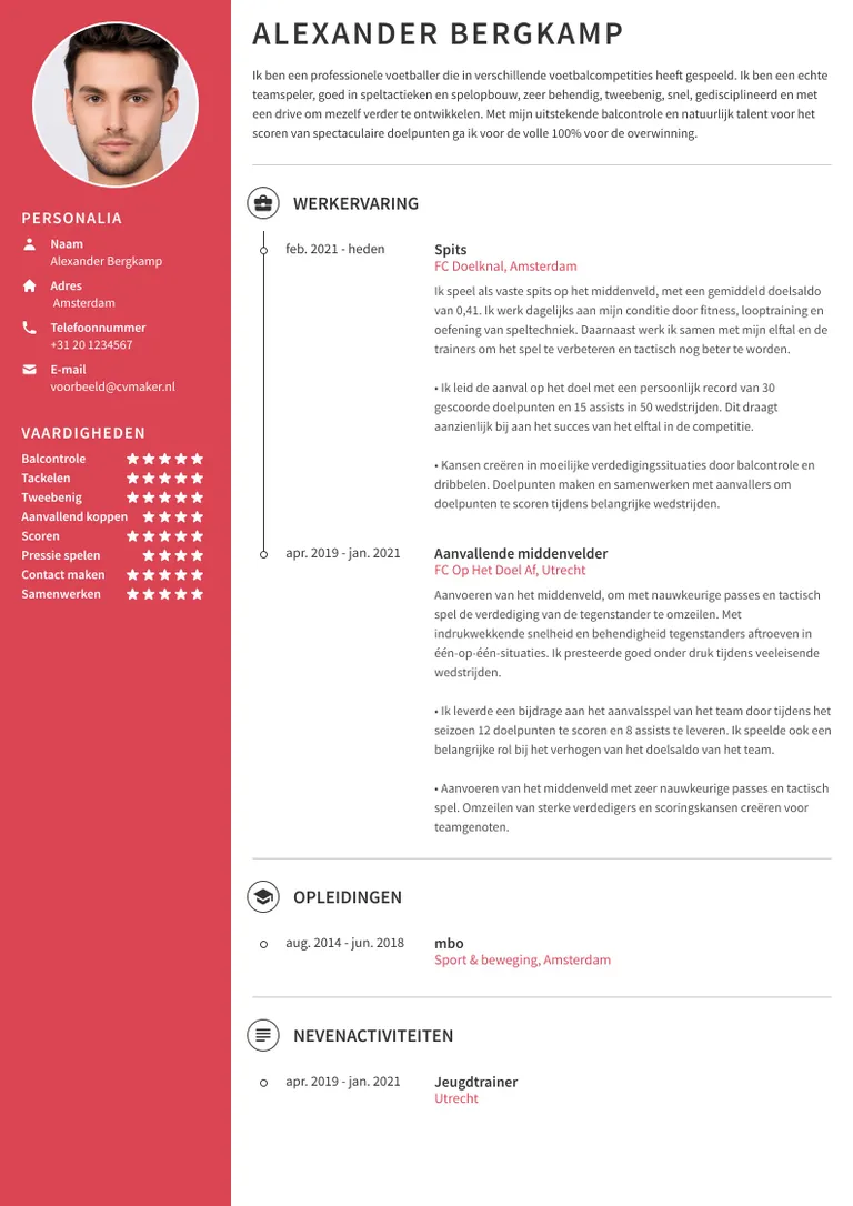 Een voetbal cv voorbeeld maken