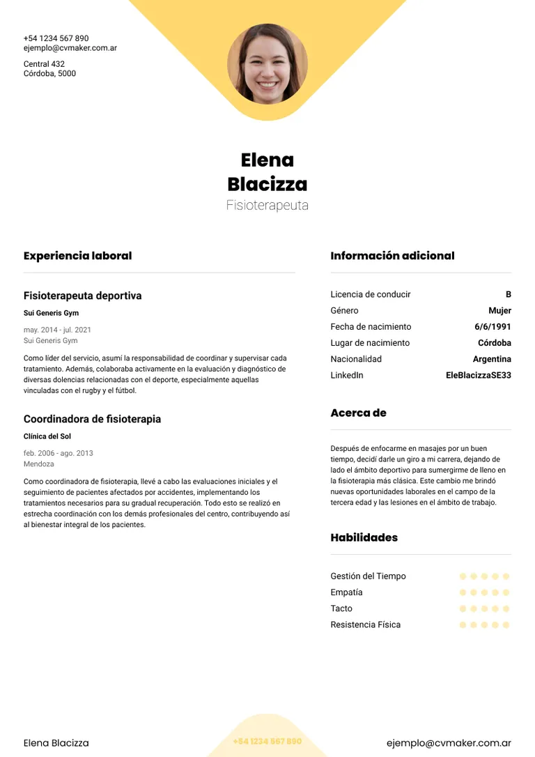 Currículum de Fisioterapeuta