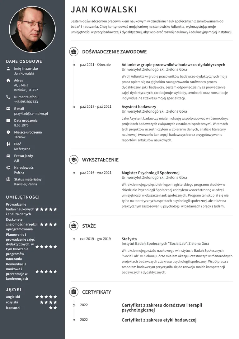 Przykład CV naukowca