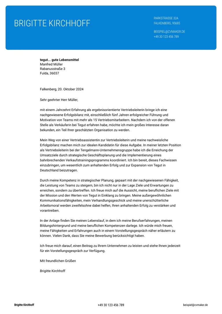 Beispiel Anschreiben Verkäuferin