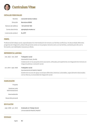 Ejemplo de CV Currículum de Trabajador Social
