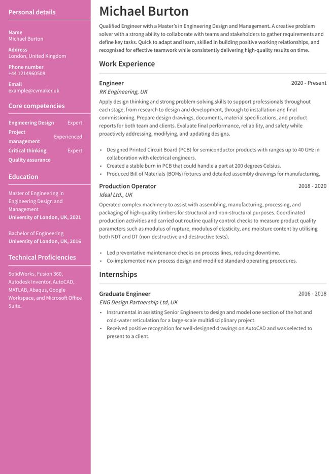 Engineer CV sample