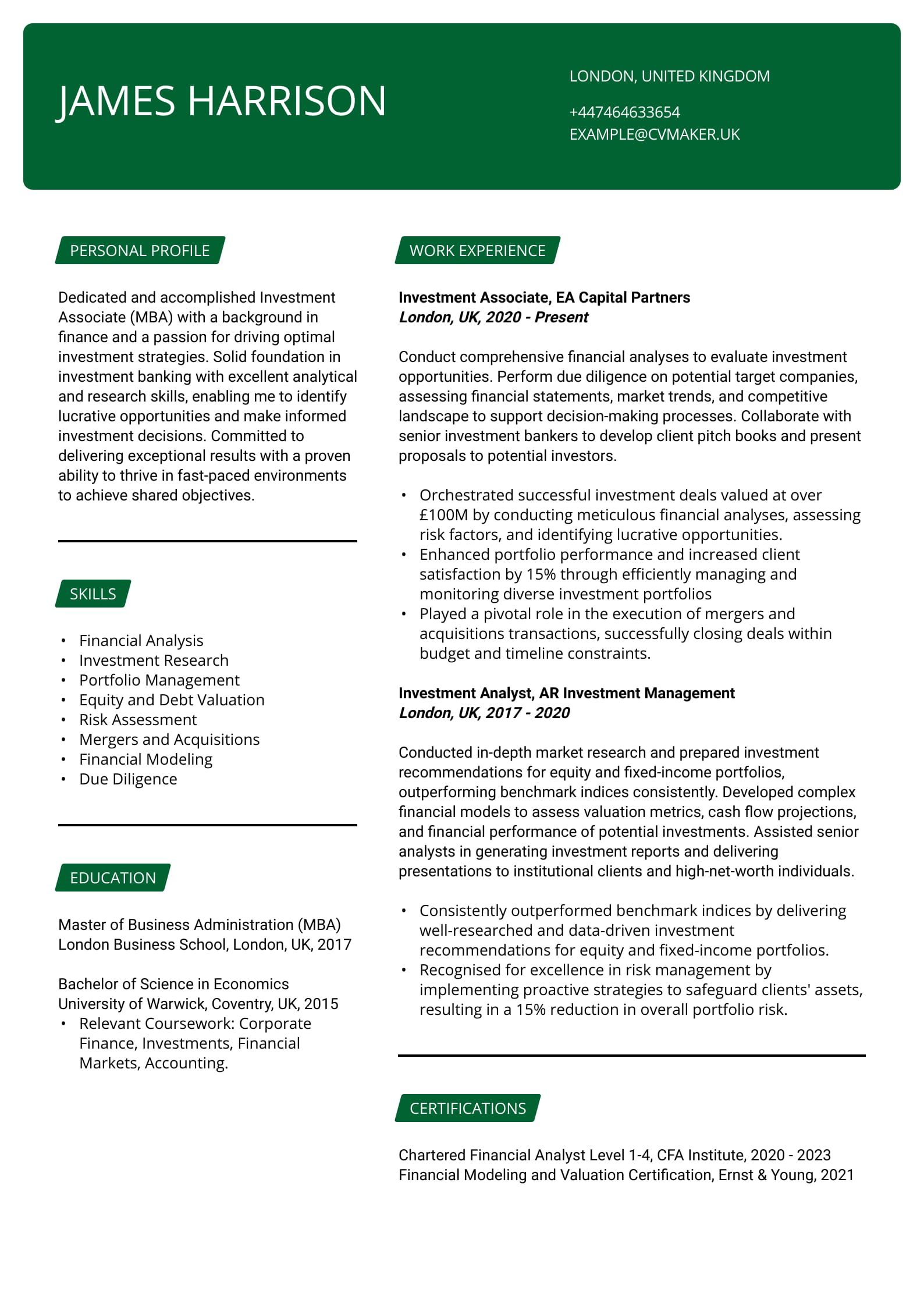 Investment Banking CV