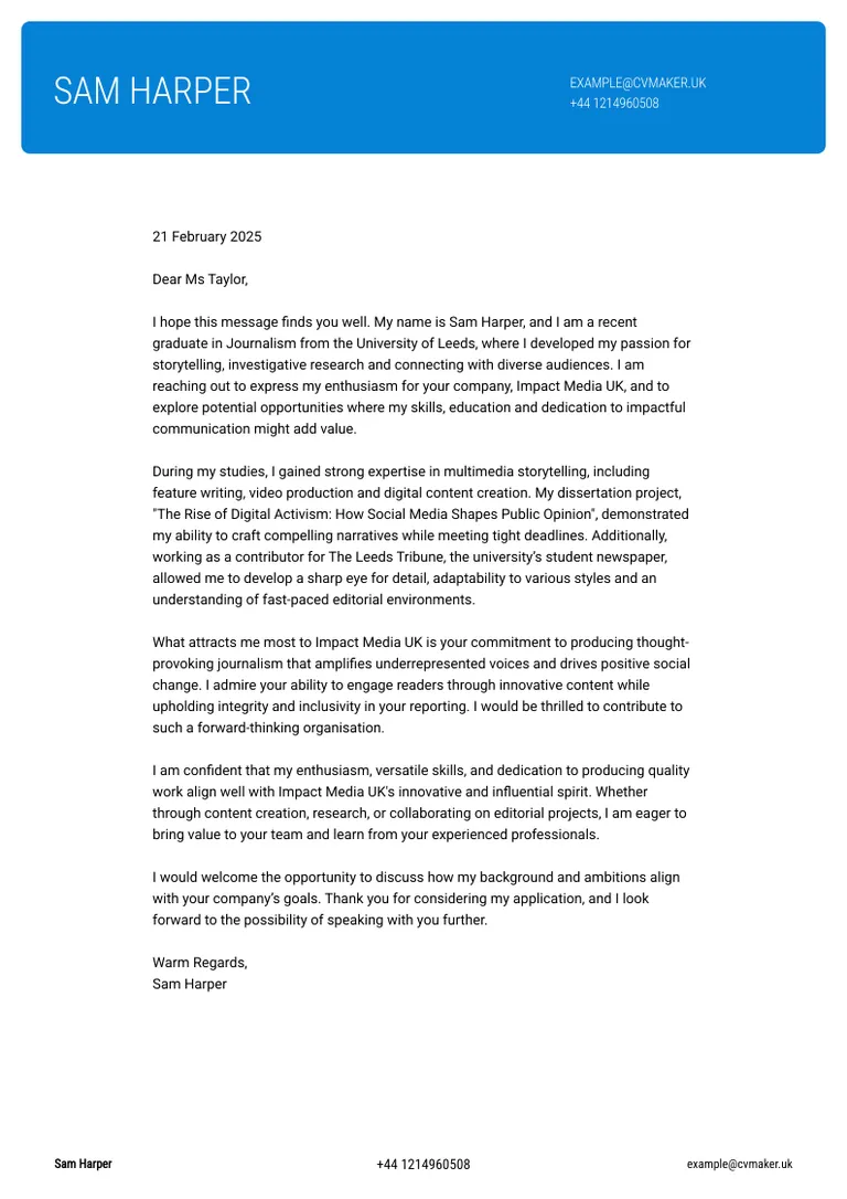 Open application letter example