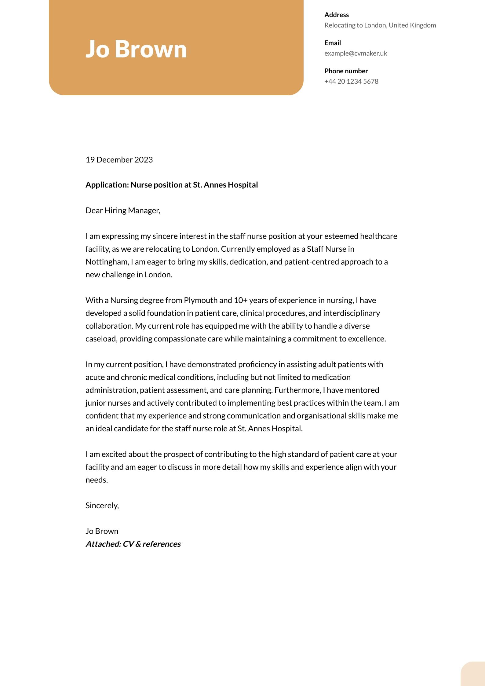 Nurse Cover Letter