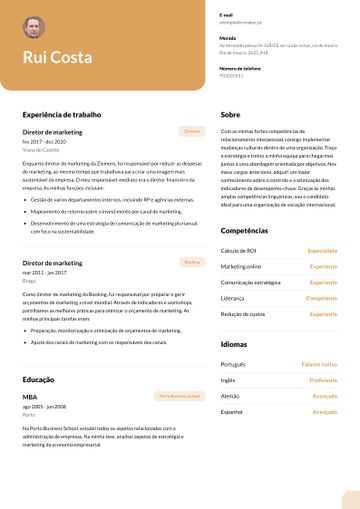 Exemplo CV columbia amarelo