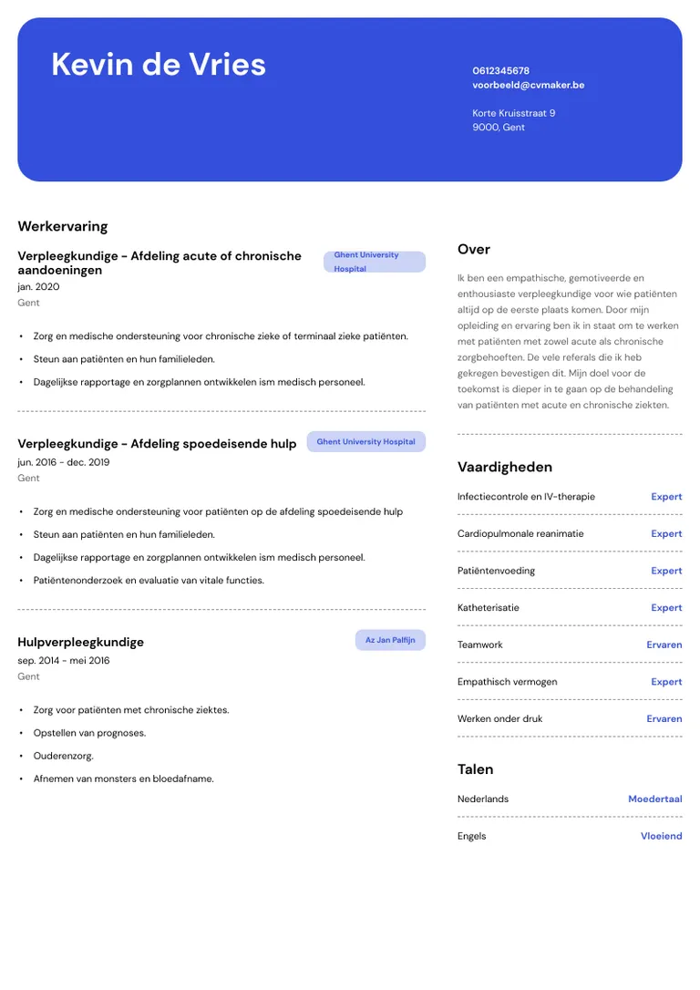 verpleegkundige voorbeeld-cv