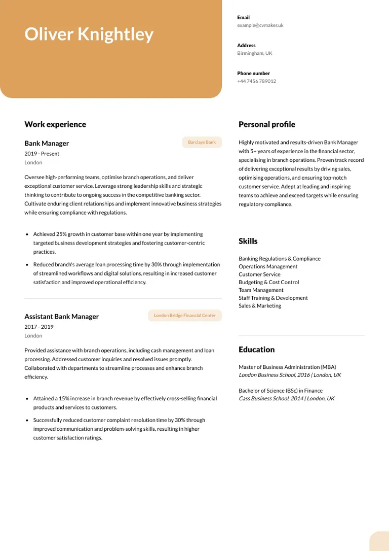 Banking CV sample