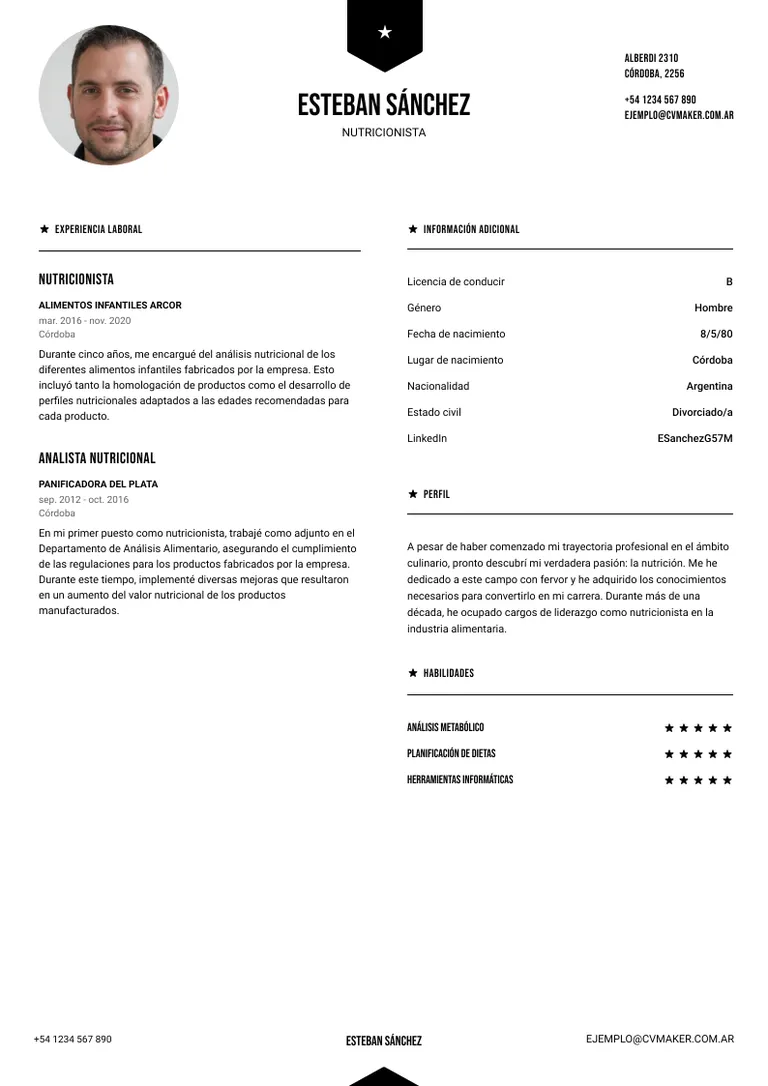 Currículum de Nutricionista