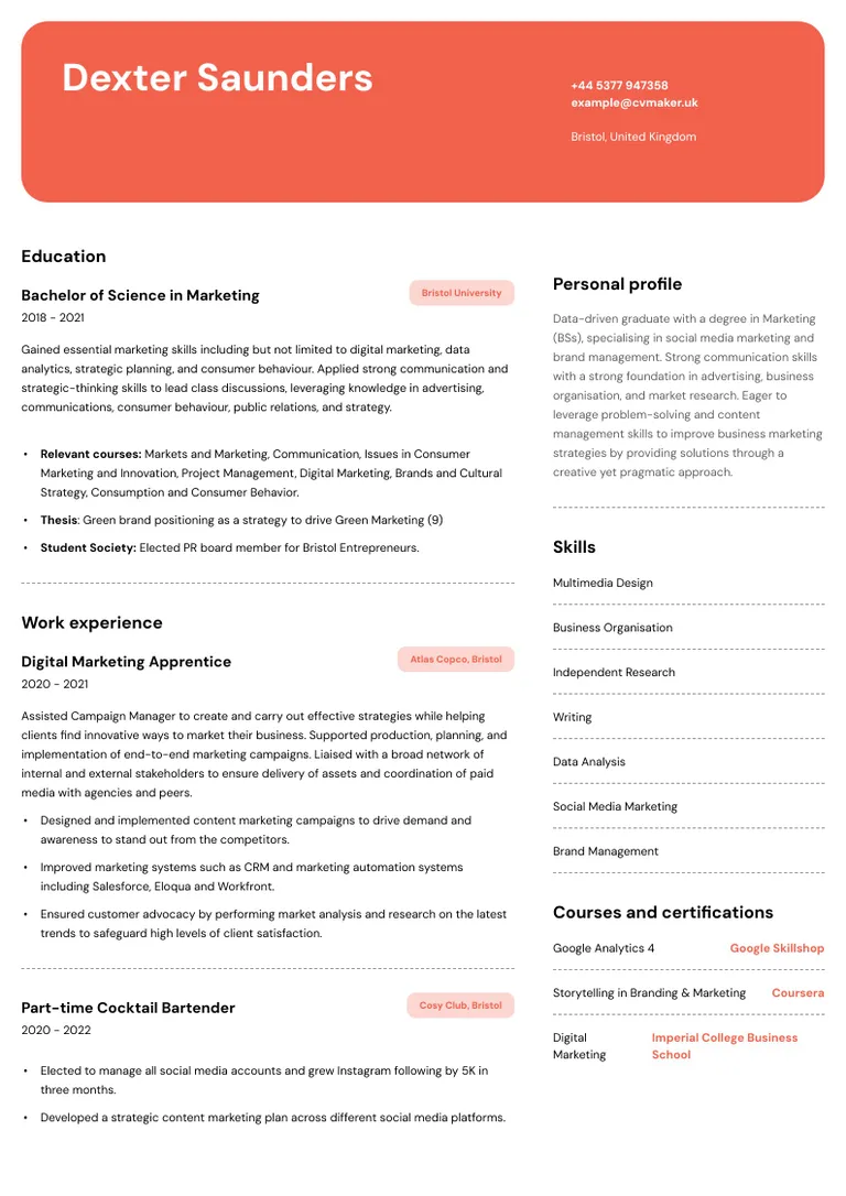 Graduate CV example
