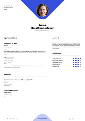 Ejemplo de CV Currículum de Peluquera