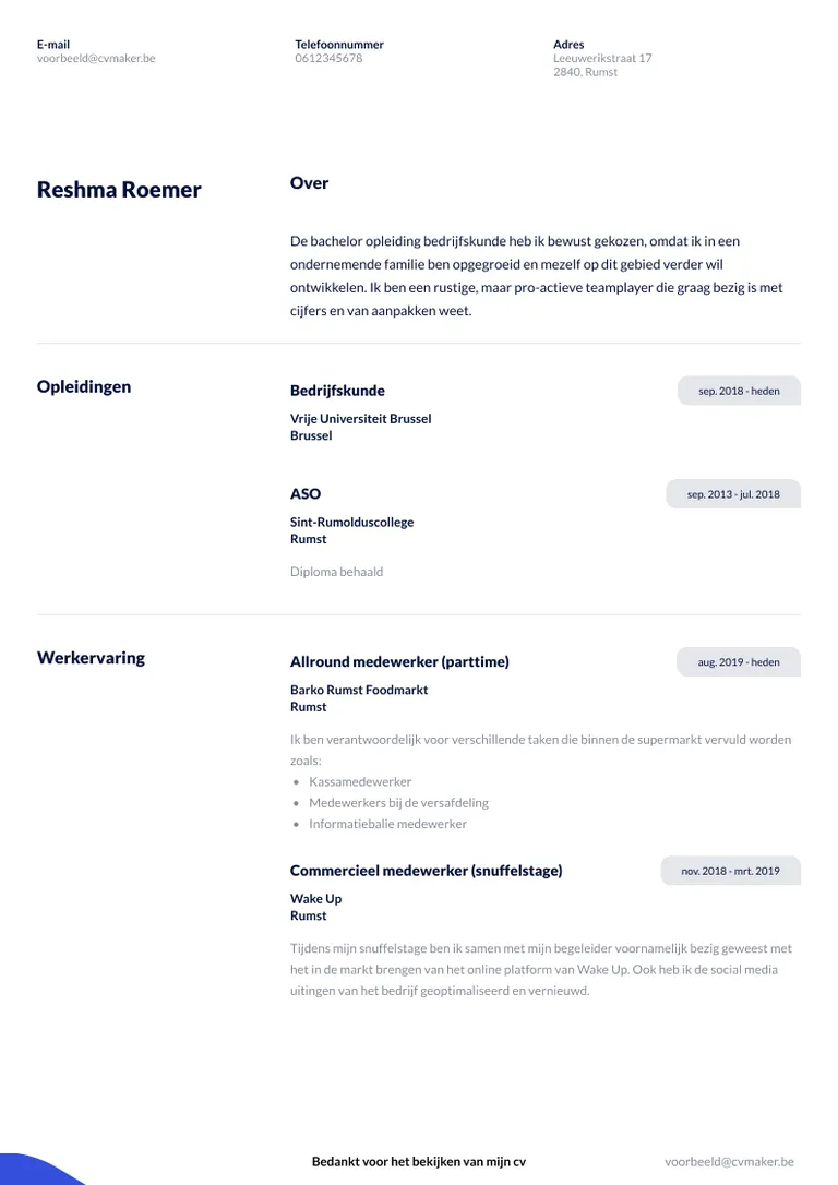 stage voorbeeld cv