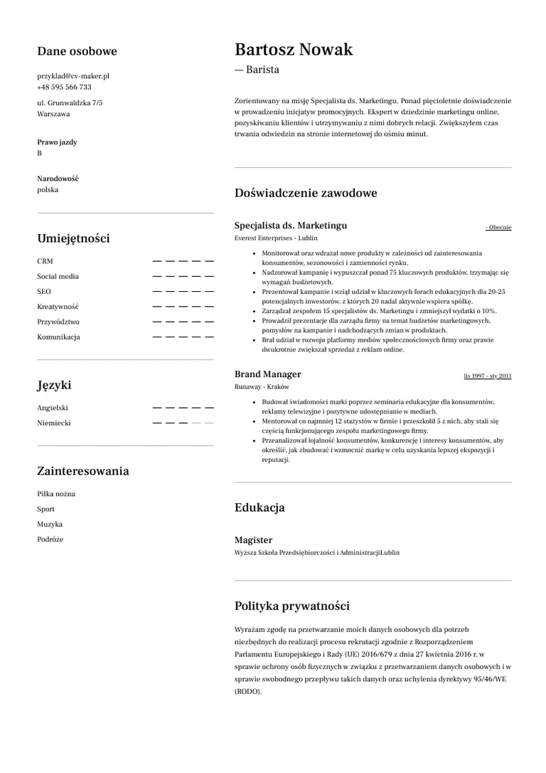 cv marketing