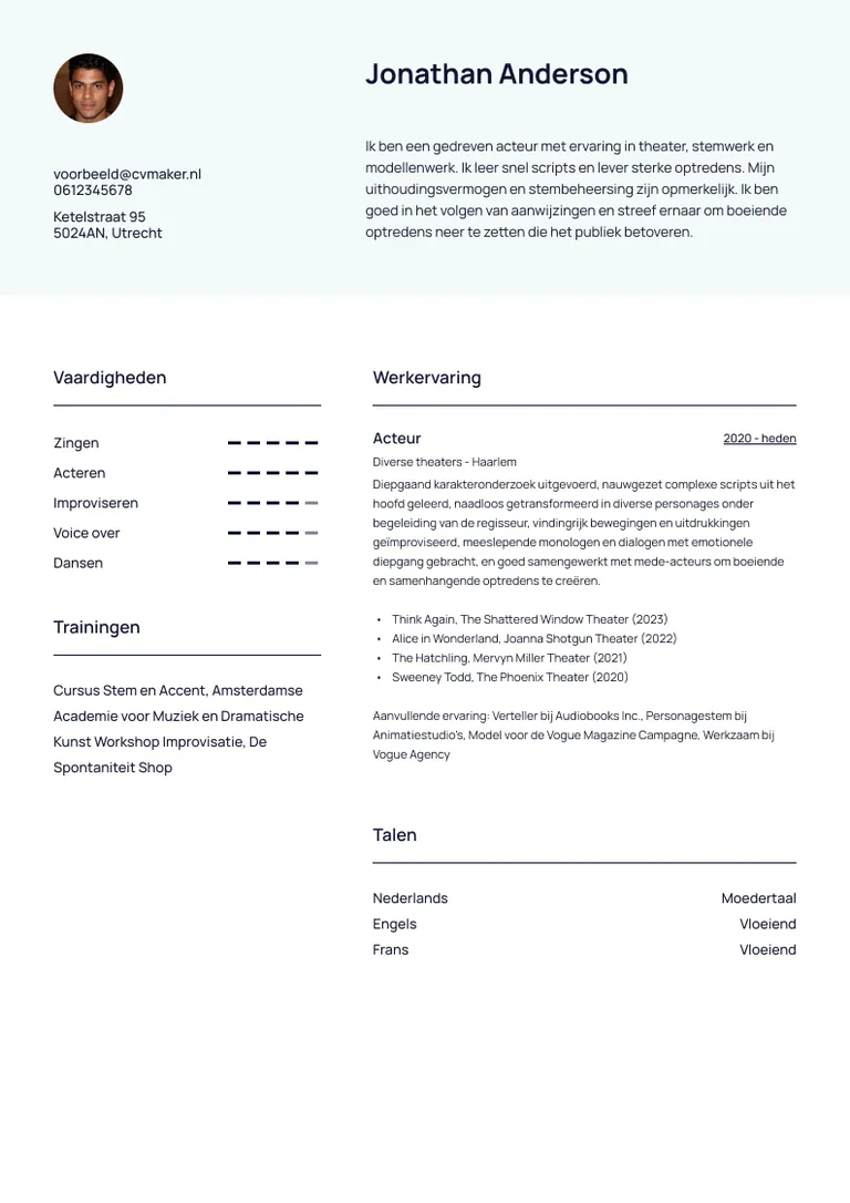 acteur voorbeeld cv