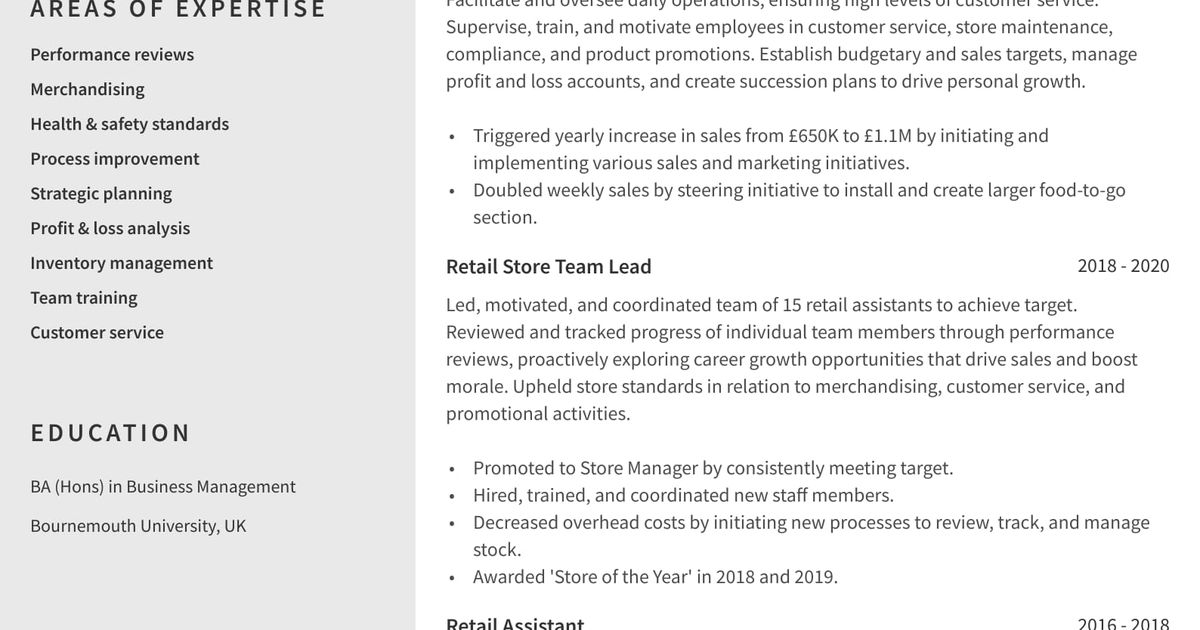 Primark Cv Examples Retail CV Example | Writing Guide 2025