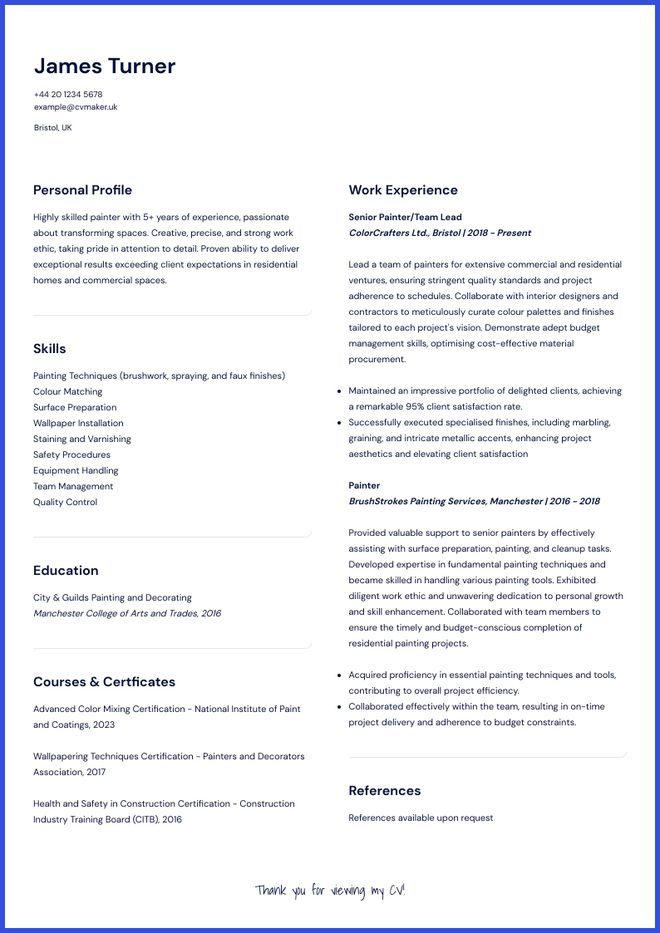 Painter CV sample