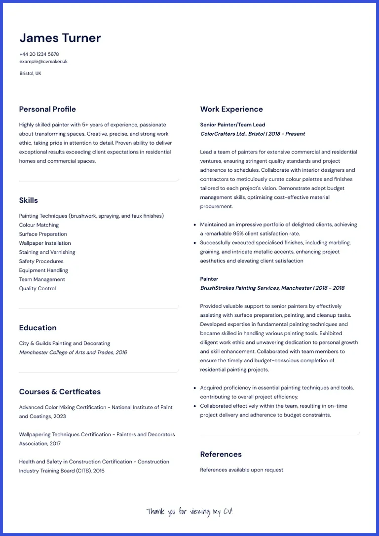 Painter CV sample