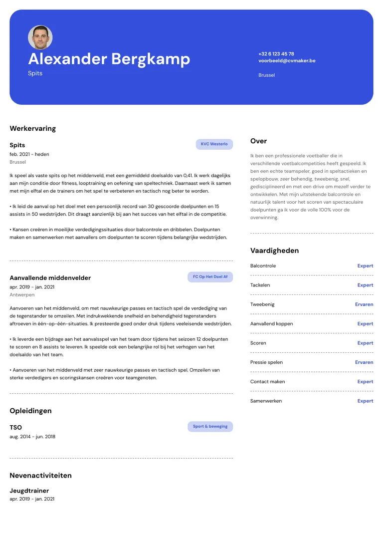 voetbal cv-voorbeeld