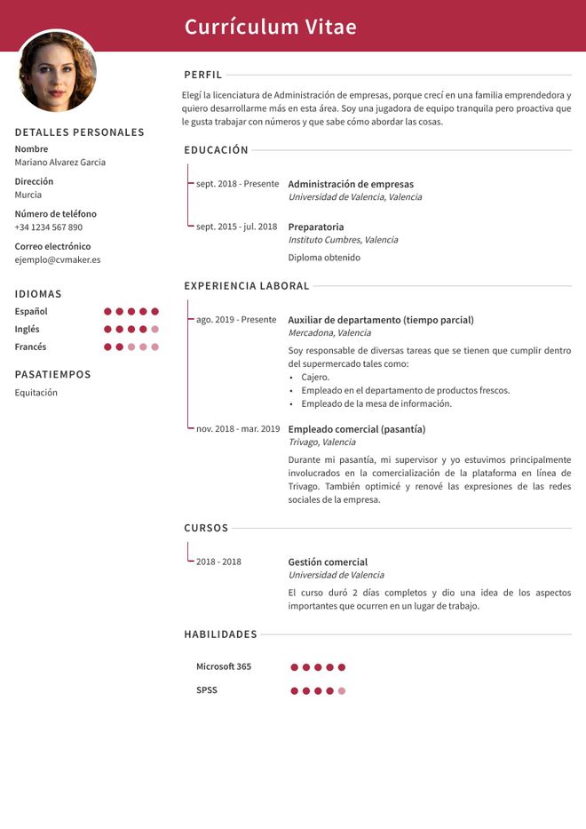 ejemplo de currículum de pasante
