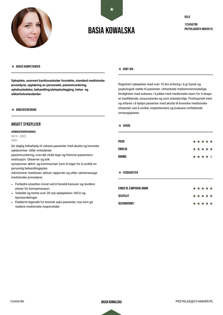Wzor CV po norwesku