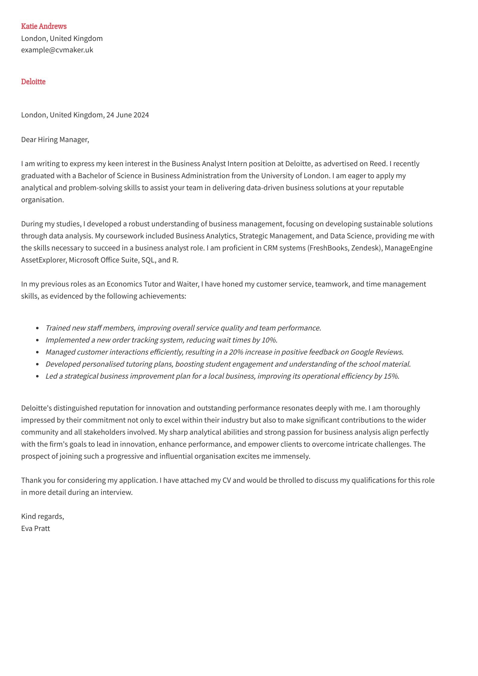 Internship Cover Letter